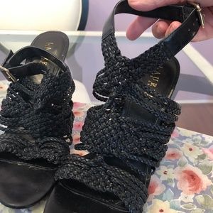 Ralph Lauren braided leather ankle strap heels size 9